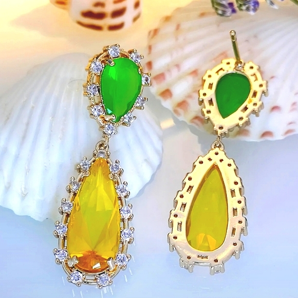 Summer "Sunflower 🌻 Dew" Evening Drop Earrings - Picture 2 of 3